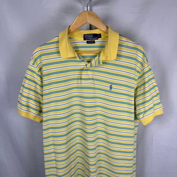 Polo Ralph Lauren Short Sleeve 100% Cotton Polo Shirt Yellow Stripe Men'… - Picture 1 of 6